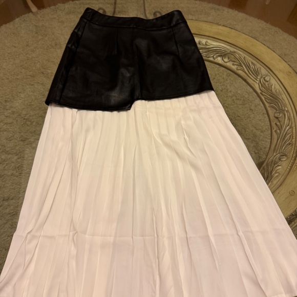 Commense Women Asymmetric Patchwork Faux Leather Chiffon Pleated Maxi Skirt Sz S - Picture 5 of 8
